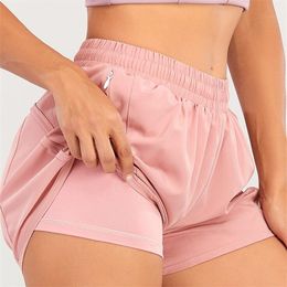 Dames Dans Yoga Korte Mid-Rise bekleed met rits Pocket Butter Soft Fabric Mesh Net Garen Stiksel Shorts #0161