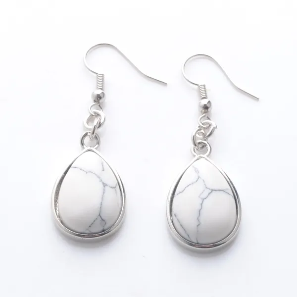 Pendientes colgantes de araña para mujer, turquesas blancas naturales, piedra preciosa en forma de lágrima, pendientes curativos de Reiki, joyería Bohemia R3181