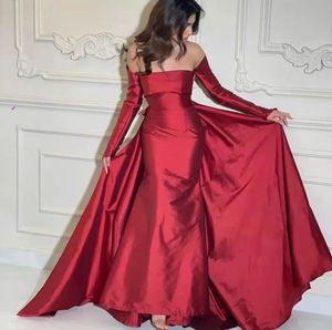 Robe De soirée sirène rouge foncé pour femmes, sans bretelles, en Satin, manches longues, robes De bal, 2024