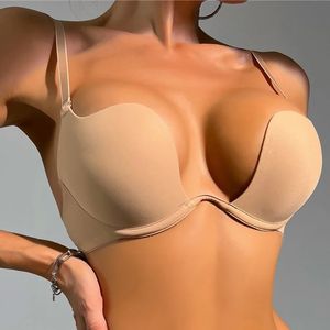 Femmes Deep U Bra Backless Intimates Undermwire Open Cup Push Up Sexy Bras sous-vêtements Lingerie sans couture Traceless 240326