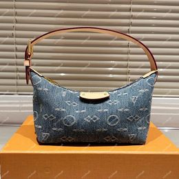 Bolso de mano de mezclilla Hobo Hills Pochette para mujer, bolso de mano de marca francesa con bordado de lona, Mini bolso de diseñador para las axilas, bolsos de hombro con adornos de cuero de vaca para mujer