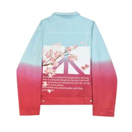Dames Denim Jas Blauw Zwart Roze Wit Sakura Print Vintage Cherry Blossoms Oversize C0184 210514