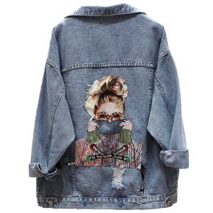 Veste en Jean pour femmes, Streetwear à la mode, lettre élégante, Chic imprimé, trous déchirés, Patchwork, Style BF, manteau féminin, 2021