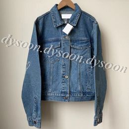 Veste en jean pour femmes, taille S-XL, manteaux brodés en tissu creux avec coude, 22103 avec sac à poussière