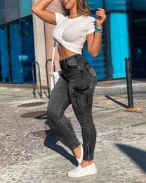 Vrouwen spijkerbroek broek slanke magere hoge taille lente zomer mode casual enkel lengte zakken sexy leggings 240403