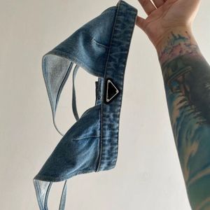 Femmes denim Jeans Triangle Logo Logo appliquée sexy en V Spaghetti Strap Bustier Tanks Camis Sml