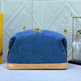 Sac de maquillage en denim pour femmes, pochette de luxe en tissu Jacquard, garniture en cuir, fermeture éclair, poche intérieure, sac à main décontracté, qualité supérieure, portefeuille 10A