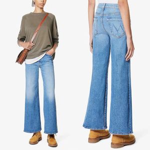 Pantalones de mezclilla para mujeres Jeans de bengala de pierna ancha de cintura con 240409