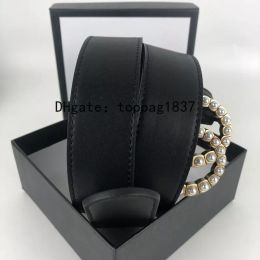 Femmes Designer Ceinture Dames Hommes Classique mode luxe perle boucle ceinture longueur 105-125cm de large 3.8cm avec boîte en cuir véritable