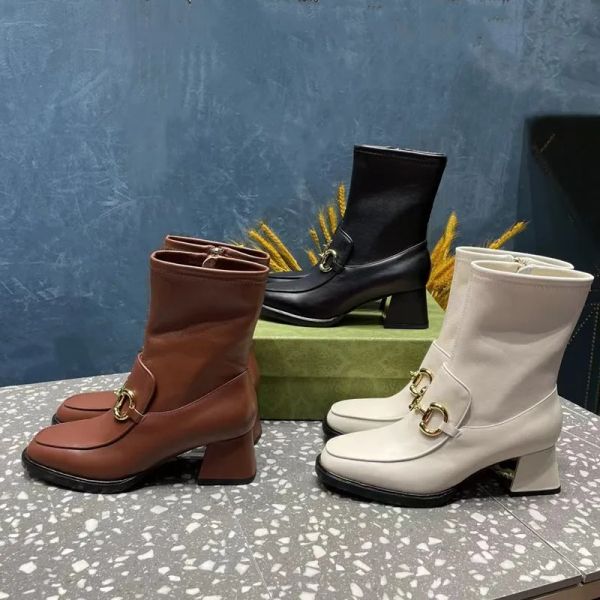 Botas de diseñador para mujer Botas de tobillo Bota de cuero genuino Tacón de bloque Botines Chelsea Martin Marcas de diseñador de lujo resistentes para mujeres Botas Zapatos de fábrica