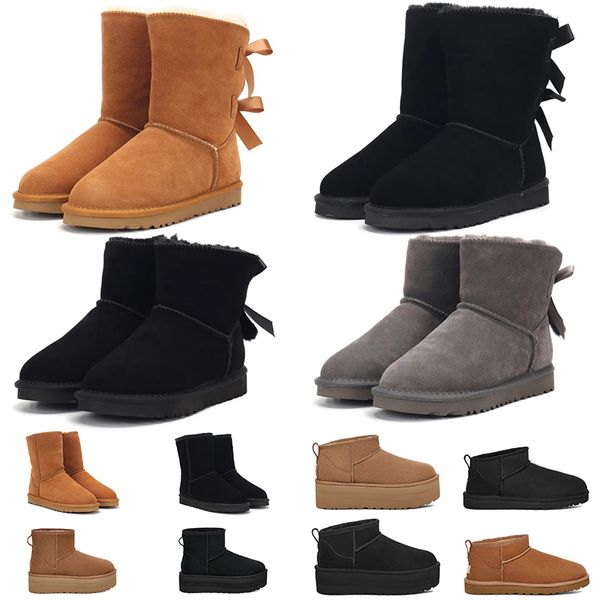 Botas de diseñador para mujer Nieve mullida Invierno Corto Clásico Ultra Mini Plataforma Fuzzy Tazz Zapatillas Tasman Slip-on Plataforma Botas Australie Mostaza Semilla Bailey Arco Rosa