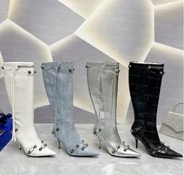 Femmes Designer Bottes De Luxe En Cuir De Veau Cagole Boot Noir Blanc Argent Imperméable De Qualité Supérieure Talon Haut Paris Moto Bootier