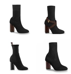 2022 Dames Designer Shoes Silhouette Enkel Boottom Black Stretch High Heel Sock Laarzen en Flat Sock Sneaker Boot Winter Dames Schoen
