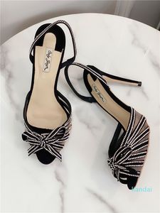 femmes Designer Brand New Black daim cristal lanières talons hauts pompes chaussures Stiletto 33-43cm 12cm 10cm Casual chaussures