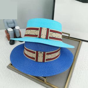Sombrero de cubo de diseñador para mujer, sombreros de ala ancha, cinta de color contrastante, letra G de lujo, sombreros de copa de paja para vacaciones