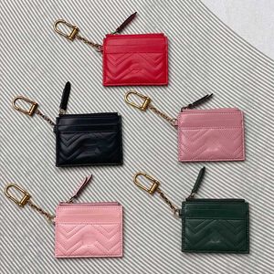 Titular de la tarjeta de diseñador de las mujeres con caja de llaves Luxurys Mini Wallet Top Calidad Zig Zag Cuero Titular de la tarjeta de crédito Moda 2G Marmont ID Caso