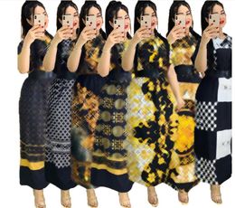 Vrouwenontwerper Casual jurk boog kanten geplooide a-lijn lengte jurken mode gedrukt losse korte mouwen elastische grote zoomjurk gewaad