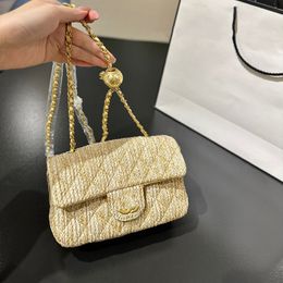 Vrouwenontwerper Classic Flap Golden Ball en verstelbare kettingstroopje Schoudertas Leer Gequilt Golden Chain Two-Tone Stripes Summer Cross Body Bag 19x12cm