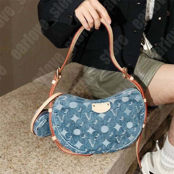 Femmes Designer Croissant Sac à main Sacs à bandoulière 2 pièces Ensembles 24SS Lancement Denim Hobo Sacs à main Brown Blue Jeans Fourre-tout Sac à bandoulière Sac à bandoulière