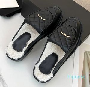 Zapatos de diseñador para mujer con entramado de diamantes y letras de Metal medio soporte de cuero genuino suela gruesa Baotou Slingback