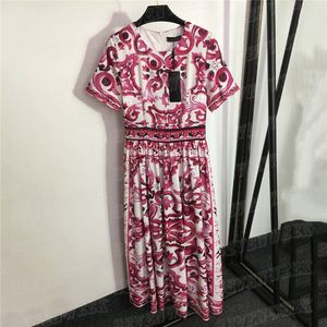 Femmes Designer Robes Vintage Motif À Manches Courtes Jupes Plissées Fashion Lady Robe Longue Pour Les Vacances