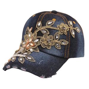 Vrouwen ontwerper mode honkbal pet diamant schilderij borduurwerk bloem denim snap back hoeden jeans dame vrouwelijke pet cowboy zomer zon hoed