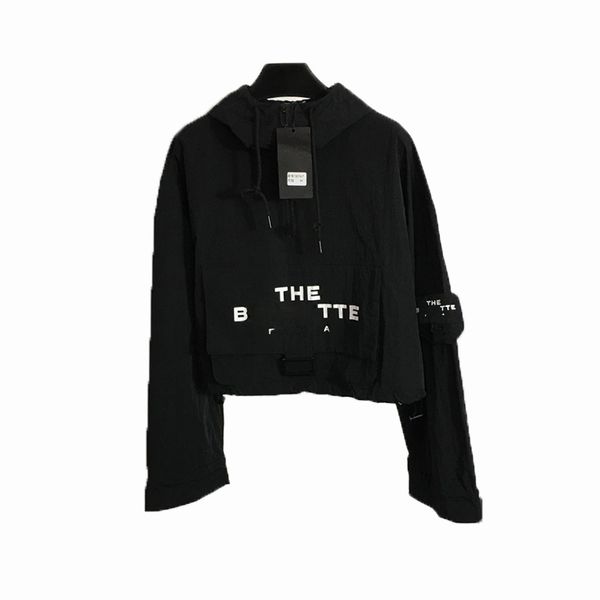 Mujeres diseñador moda F gabardinas con capucha rompevientos resistente a la lluvia Nylon negro Casual Sping chaquetas