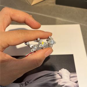Dames Designer Hoop en Huggie vol diamanten Open Saturn Studs Halve Ring Oorbellen