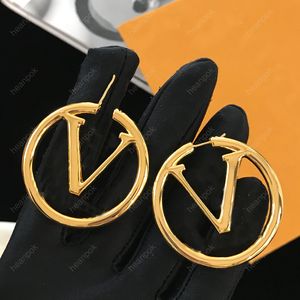 Pendientes de aro de diseñador para mujer Letras de moda de lujo V Pendientes de oro Joyería para mujer Pendiente con caja Aros para mujer Ancho del pendiente 4,0 cm