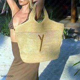 Diseñadora de mujeres Icare Straw Raffias Vacaciones Hand Bag Hand Straw de alta calidad Playa Gran capacidad Totas de vasos desmontables de compras bolsas desmontables