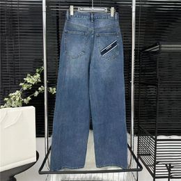 Vrouwen designer jeans broek ontwerp rugletter geborduurde rechte been pant high grade lady broek