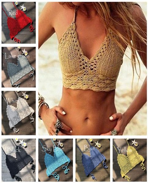 Diseñador de las mujeres de punto sujetador traje de baño crochet halter tops bikini chaleco moda vendaje pushup boho playa acolchado sujetadores tejer cami t5699628