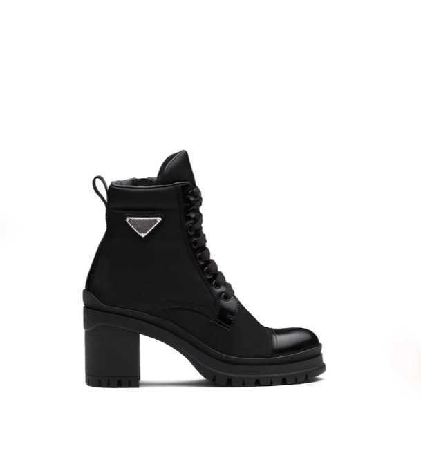 Kvinnor Designer läder och nylon låga stövlar klackar damer monolit banan Brixxen svart läder sock trippel sula stövel strid med höga stövlar med originallåda