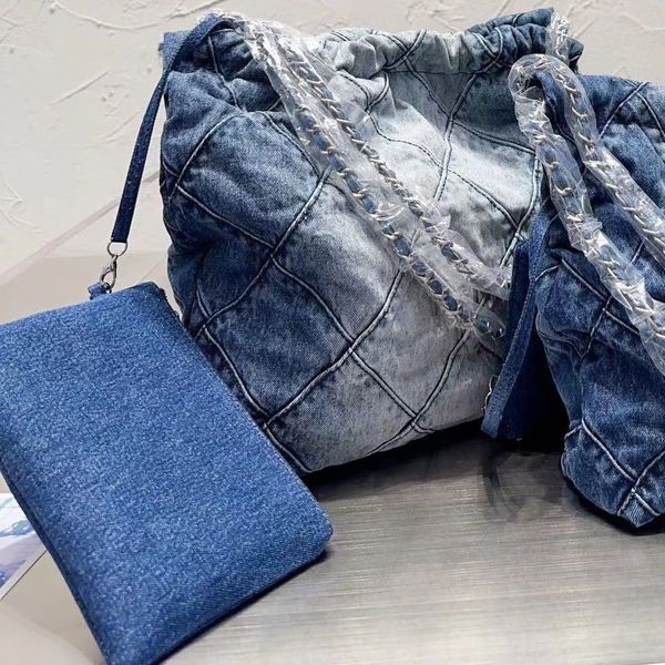 22 bolsas de lujo de diseñador para mujer, grandes bolsas de compras, 22 bolsas de mezclilla para mujer, bolso de mano con cadenas, bolso de mano con asa superior, 30cm/36cm, bolso de mano grande de mezclilla azul