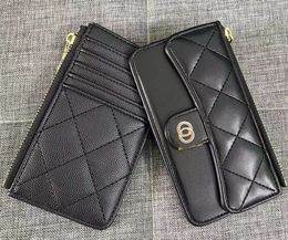 Spiegelkwaliteit 10a Designer Zwarte portefeuilles Echt lederen luxe vrouwen portemonnee handtassen Portemonnees Vouwkaarthouder Zipper Woman koppeling Wallet Zwarte flip kaviaar tastas