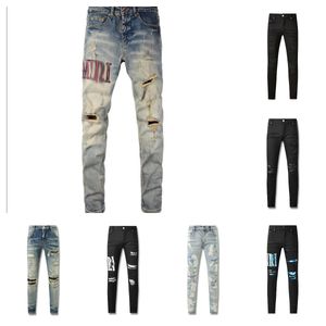 Femmes Designer Hommes Violet Marque Jeans Longue Droite Skinny Mi Fermeture Éclair Trou Blanc Denim Mode Adoucisseur Moyen-poids