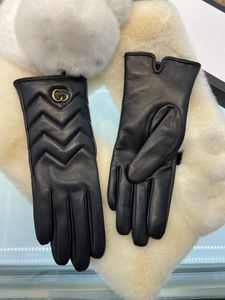 Femmes Designer Mitten en peau de mouton G aime l'hiver de luxe en cuir véritable mitaines marques violet doigts gant chaud cachemire à l'intérieur de l'écran tactile cadeau QQ