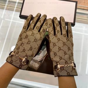 Femmes Designer Mitten Gants en peau de mouton avec boîte d'hiver de luxe en cuir véritable Marques Big Fingers Gant Cachemire chaud à l'intérieur de l'écran tactile