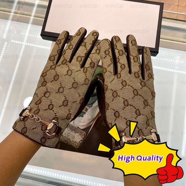 Mujeres Diseñador Mitten Guantes de piel de oveja con caja Invierno Lujo Marcas de cuero genuino Big Fingers Guante Cálido Cashmere Interior Pantalla táctil SXNT