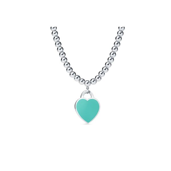 Collares de diseño para mujer Plata de ley 925 Corazón Gota Pegamento Esmalte Colgante Collar de cuentas Amor Estilo europeo y americano Cadena de clavícula