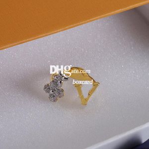Vrouwenontwerper Open diamant glanzende kristal charme brief vergulde clusterringen met cadeaubonnen sets