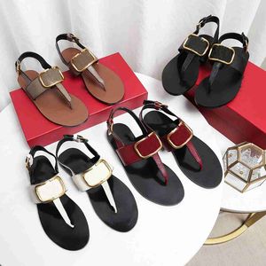Dames Designer Sandals Mode Cowsin Matte Lederen Platte Hak Flip Flops Enkelliem Casual Strandschoenen met Doos