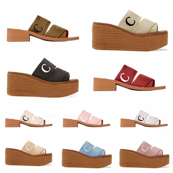 Femmes Designer Sandales Woody Espadrille Plateforme Wedge Mules Toile Diapositives De Luxe Mode Chaton Pantoufle String Sling Dos Carré Toe Appartements Talon Haut Sandels Slider