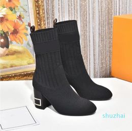 Dames Designer Silhouette Enkle Boot Black Stretch Hoge Hak Sok Laarzen en Flat Socks Sneaker Winter Womens Schoenen Maat 35-42