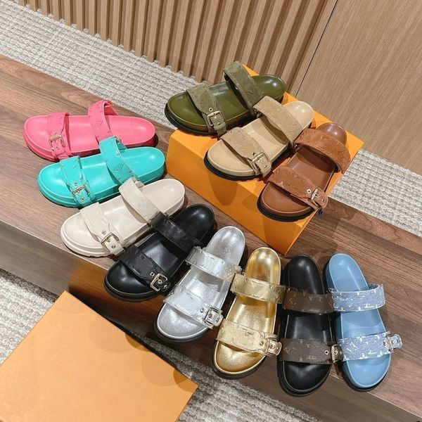 Zapatillas de diseñador para mujer, sandalias, sandalias de verano, sandalias, zapatos, toboganes de playa de lujo clásicos, zapatillas casuales para mujer, zapatillas de playa, cuero 10A con caja.