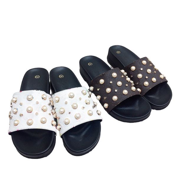 Zapatillas de diseñador para mujer, sandalias planas Woody, sandalias deslizantes, vela, perla, marrón, blanco, negro, zapatillas de playa para mujer al aire libre L808