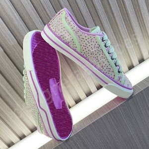 Femmes designer sneaker tennis Trainer baskets plates chaussures décontractées chaussures bas talon voyage à l'extérieur chaussures violet vert luxe en cristal toile de sport chaussures en caoutchouc lacet-up