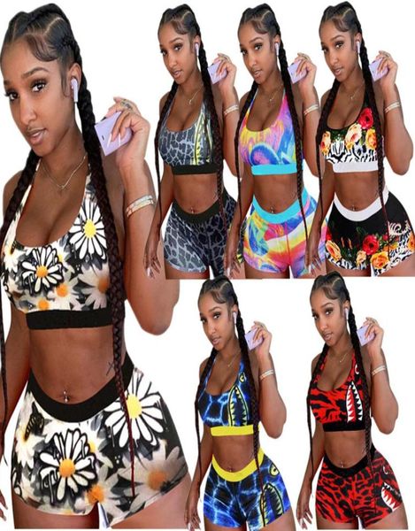 Femmes Designer Maillots De Bain Mode Lettre Bikini Costume Sans Manches Gilet Réservoirs + Shorts 2 Pièces Tenues Fleur Fleur Imprimer Maillot De Bain Respirant Beachwear4873653