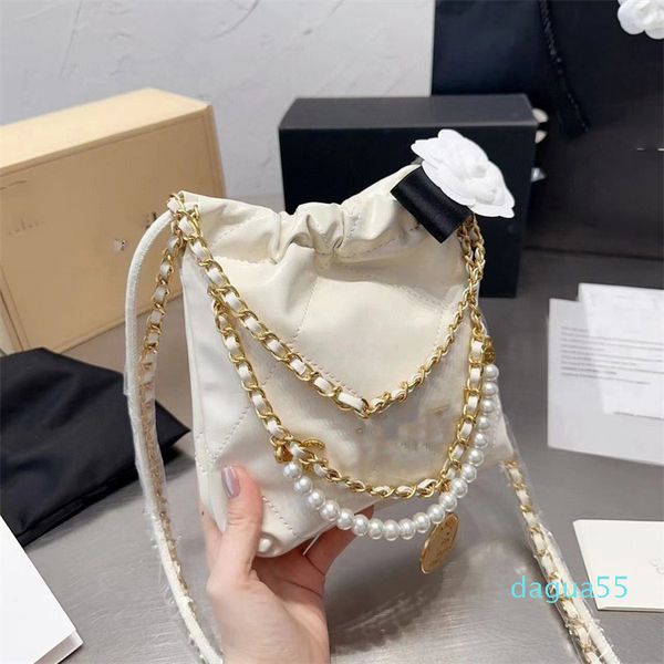 Bolso de mano de diseñador para mujer Bolso de lujo Bolsos de masaje de hombro Mini bolso clásico Asa de cadena Bolso bandolera de cuero genuino Vintage plisado con cuentas 20 cm