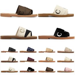 Femmes Designer Woody Mules Pantoufles Diapositives Sliders Sandales Plates Toile Caoutchouc Blanc Noir Rose Voile Bordeaux Dentelle Lettrage Tissu Femmes Slipper Slide Taille 35-42